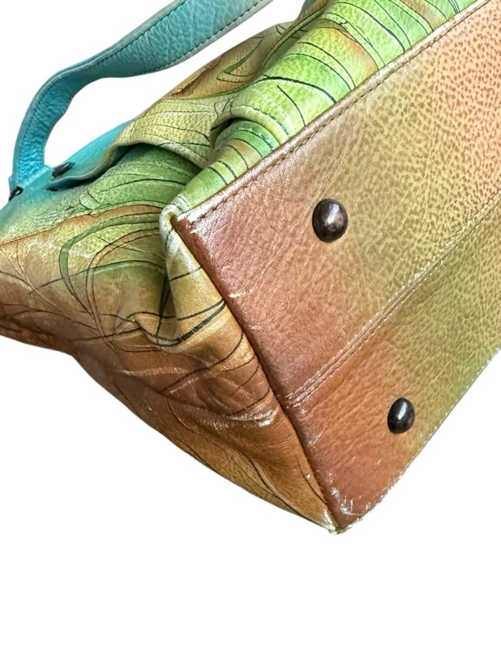 Anuschka genuine leather tote bag featuring beautiful hand-painted bird artwork - Picture 9 of 11